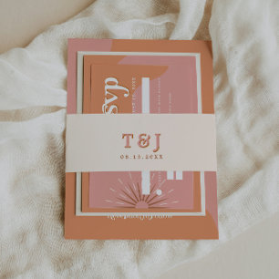 Bandeau De Faire-part Invitation de mariage TRIXIE Pink & Orange Retro 7