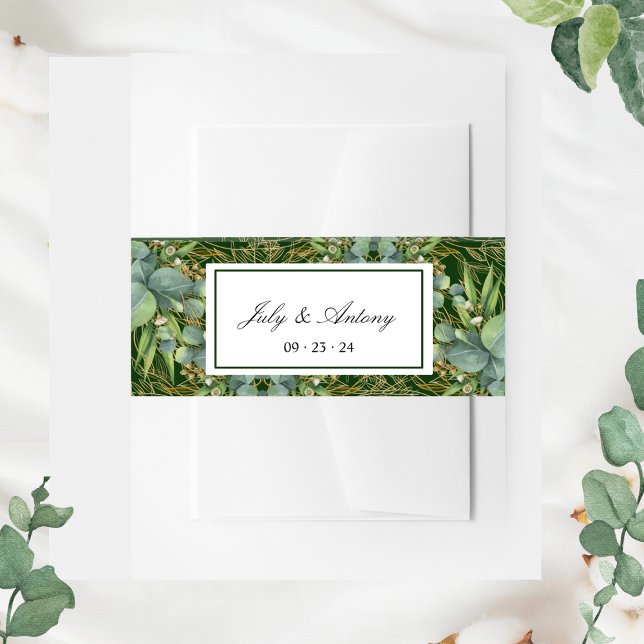 Bandeau De Faire-part Invitation des Feuilles botaniques verts (Green belly bands set for envelopes botanical wedding invites)