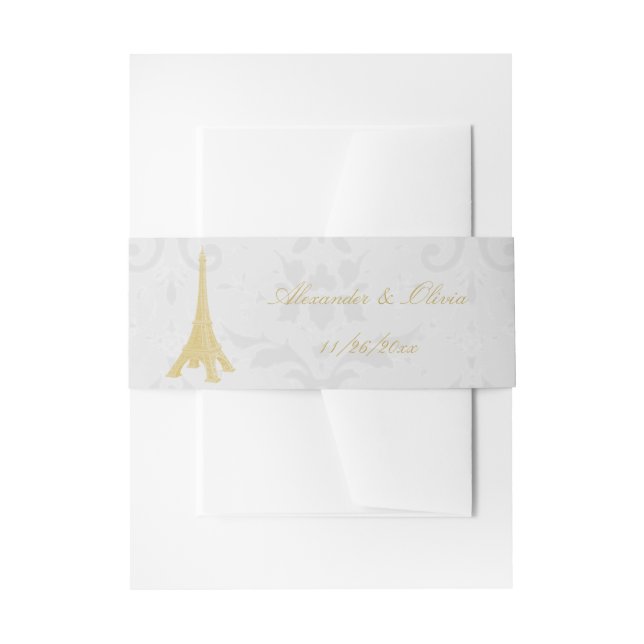 Bandeau De Faire-part Invitation Gold Eiffel Tower Mariage damassé (Devant example)