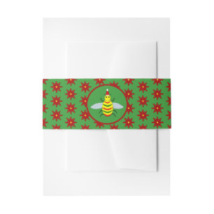 Bandeau De Faire-part Jolie abeille de Noël et fleurs de Poinsettia