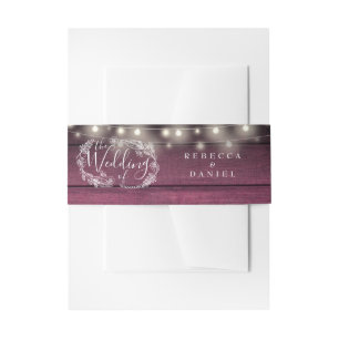 Bandeau De Faire-part Lumières de Noël en Bois Rouge Rustique Fleur Mari