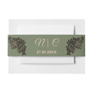 Bandeau De Faire-part Luxe classique Sage vert & or métal