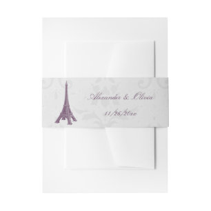 Bandeau De Faire-part Magenta Eiffel Tower Mariage damassé Invitation
