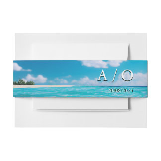 Bandeau De Faire-part Marée Turquoise Tropical Monogram Beach Mariage