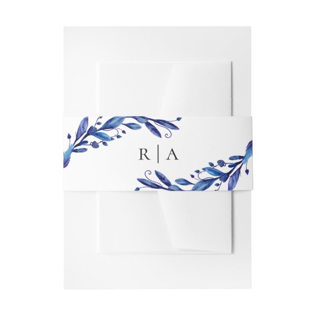 Bandeau De Faire-part Mariage à fleurs bleues. Aquarelle botanique d'hiv (Devant example)