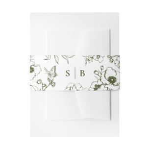 Bandeau De Faire-part Mariage à Monogramme de Jardin Floral Vert Olive