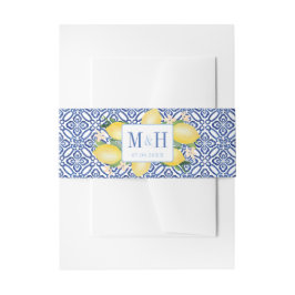 Bandeau De Faire-part Mariage Amalfi Lemons Bleu Carreaux blancs
