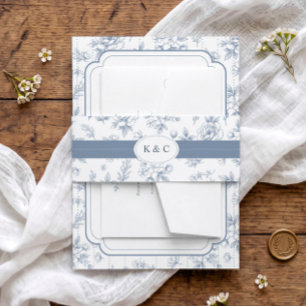 Bandeau De Faire-part Mariage aux Initiales Florales Bleu Poussiéreux Vi