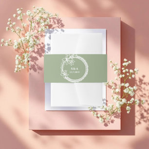 Bandeau De Faire-part Mariage blanc vert Monogramme Wreath