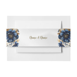 Bandeau De Faire-part Mariage Bleu Nuit Blanc Floral Doré Argenté