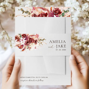 Bandeau De Faire-part Mariage bohème à l'aquarelle Burgundy Blush