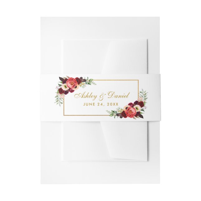 Bandeau De Faire-part Mariage Boho Floral Bourgogne (Devant example)