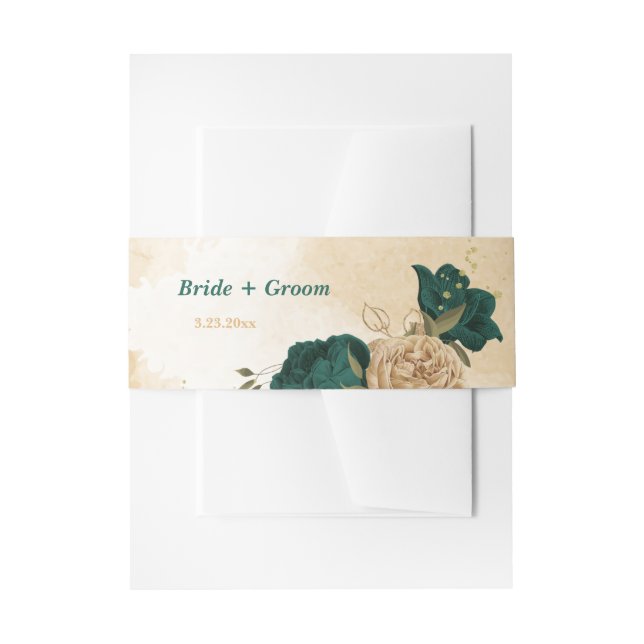 Bandeau De Faire-part Mariage botanique vert émeraude beige or (Devant example)