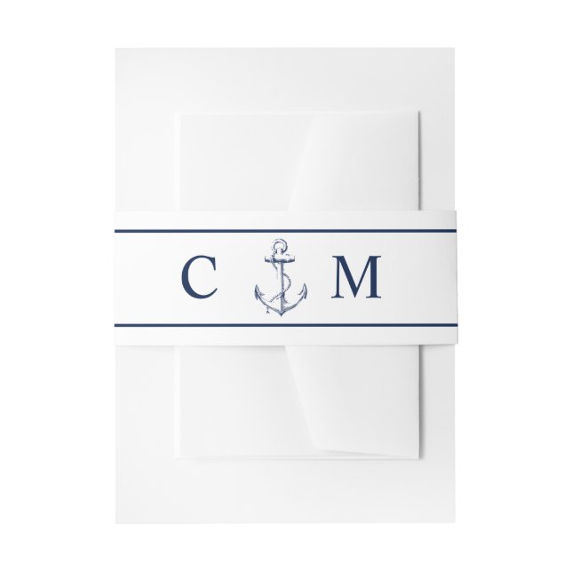 Bandeau De Faire-part Mariage d'Ancre de la marine Monogram nautique (Devant example)