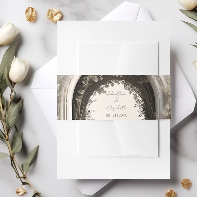 Bandeau De Faire-part Mariage d'arche botanique romantique (Romantic Boho Botanical Arch Wedding Invitation Belly Band)