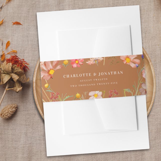 Bandeau De Faire-part Mariage de automne Floral en terre cuite (terracotta Boho floral fall custom Wedding belly bands watercolor wildflowers elegant )