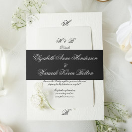 Bandeau De Faire-part Mariage de calligraphie de monogramme de luxe noir
