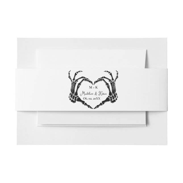 Bandeau De Faire-part Mariage de coeur du crâne gothique de Monogramme (Devant Example)