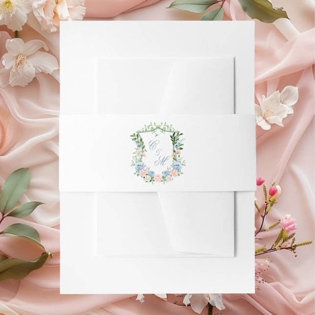 Bandeau De Faire-part Mariage de crête florale bleu poussiéreux (Créateur téléchargé)