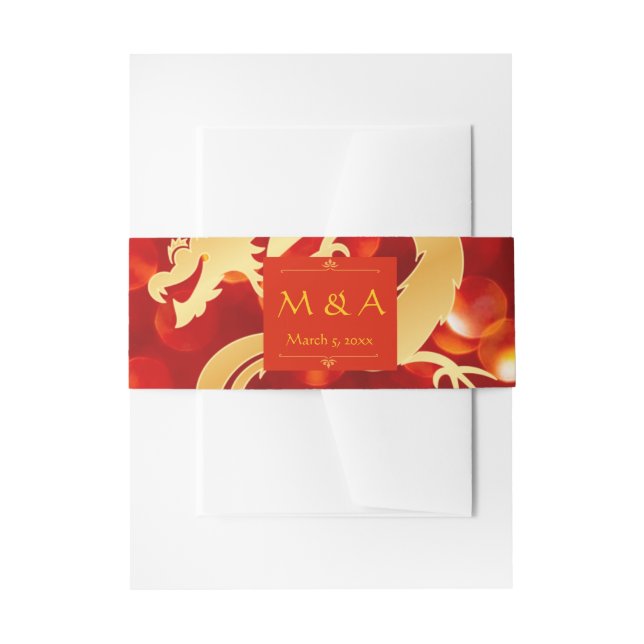 Bandeau De Faire-part Mariage de dragon rouge et or (Devant example)