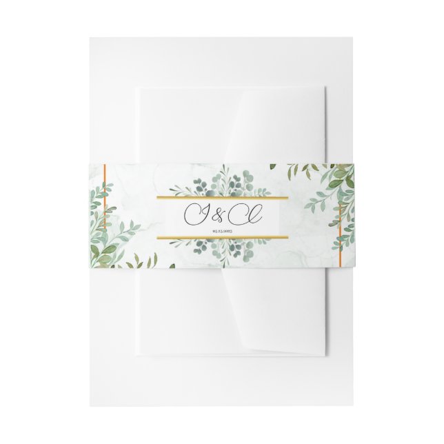 Bandeau De Faire-part Mariage de feuilles de verdure à l'aquarelle (Devant example)