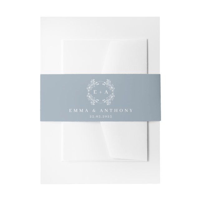 Bandeau De Faire-part Mariage de monogramme bleu Dusty Vintage (Devant example)