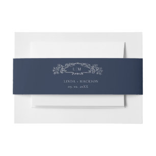 Bandeau De Faire-part Mariage de monogramme de la crête botanique bleue