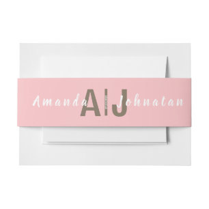 Bandeau De Faire-part Mariage de Monogramme moderne rose et blanc