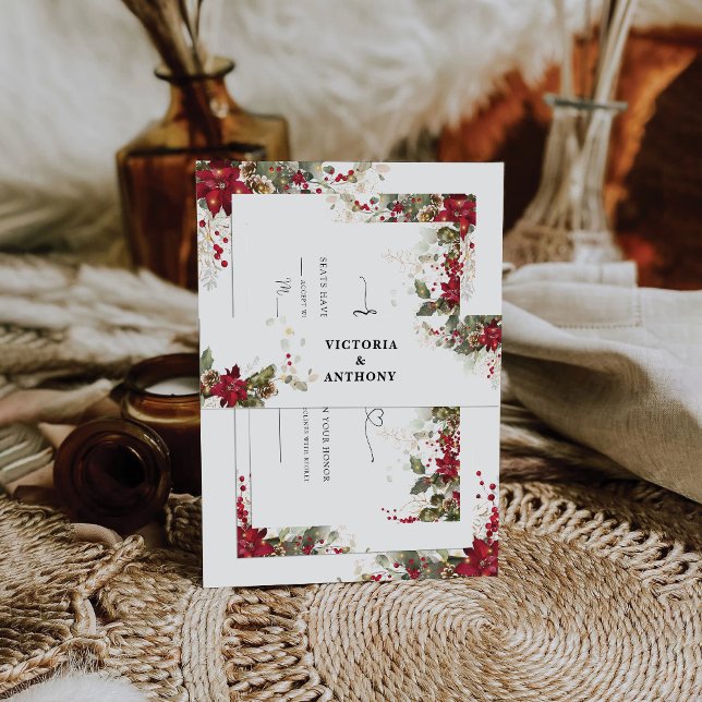 Bandeau De Faire-part Mariage de Noël Rouge Poinsettia (Créateur téléchargé)