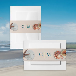 Bandeau De Faire-part Mariage des initiales du monogramme des coquillage