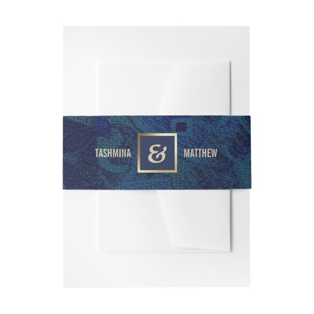 Bandeau De Faire-part Mariage d'or Motif Abstrait bleu marine (Devant example)