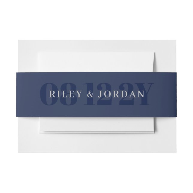 Bandeau De Faire-part Mariage Elegant Blue Grey Date & Names (Devant Example)