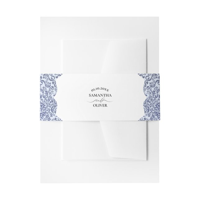 Bandeau De Faire-part Mariage élégant en damas bleu (Devant example)