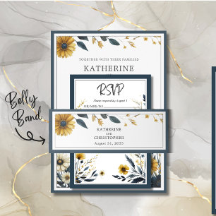 Bandeau De Faire-part Mariage élégant Fleur sauvage jaune bleu