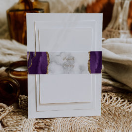 Bandeau De Faire-part Mariage Élégant Marbre Violet Or Agate