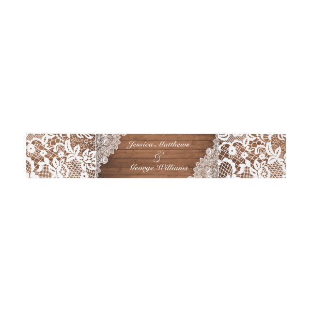 Bandeau De Faire-part Mariage en bois rustique et dentelle blanche (Plat)