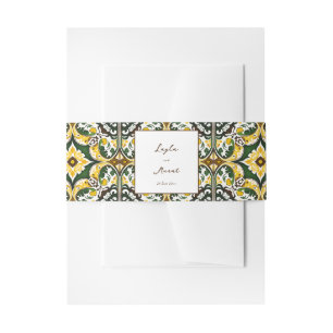 Bandeau De Faire-part Mariage en carreaux de faïence vert jaune méditerr