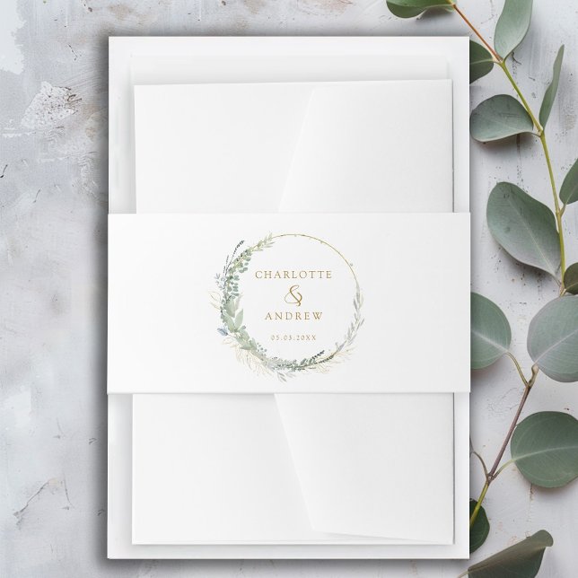 Bandeau De Faire-part Mariage eucalyptus moderne et élégant (Modern, elegant eucalyptus wedding invitation belly band with your name and date.)
