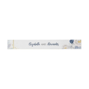 Bandeau De Faire-part Mariage Fleurie Or Bleu Poussiéreux