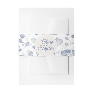 Bandeau De Faire-part Mariage Floral Aquarelle Bleu Poussiéreux