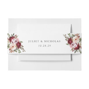 Bandeau De Faire-part Mariage Floral Aquarelle Élégant Bourgogne & Rose