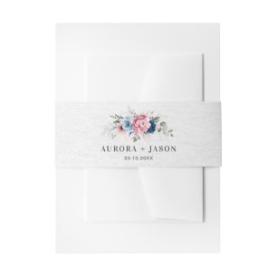 Bandeau De Faire-part Mariage floral bleu bleu bleu pastel rose