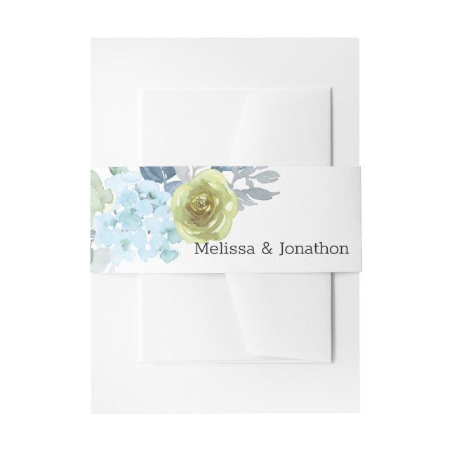 Bandeau De Faire-part Mariage floral bleu clair jaune vert (Devant example)