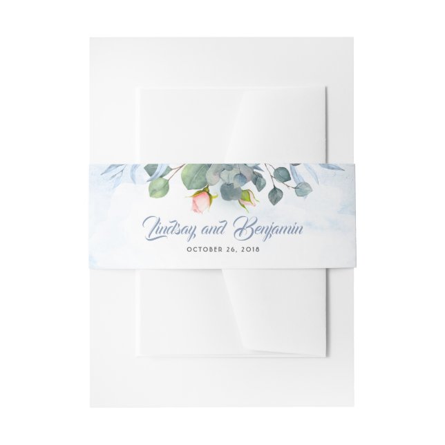 Bandeau De Faire-part Mariage floral bleu et rose poussiéreux (Devant example)