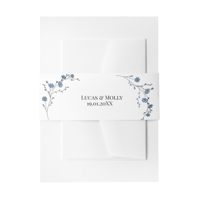 Bandeau De Faire-part Mariage Floral bleu français moderne (Devant example)