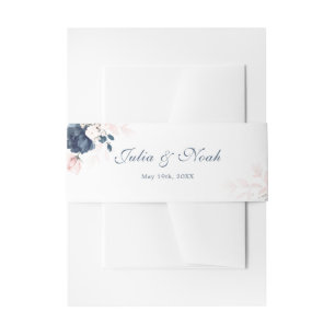 Bandeau De Faire-part Mariage floral bleu marine et rose pâle