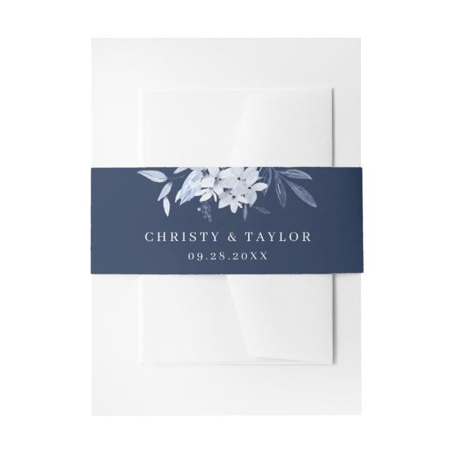 Bandeau De Faire-part Mariage floral bleu marine moderne (Devant example)