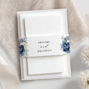 Bandeau De Faire-part Mariage floral d'ivoire de la Dusty Blue Navy