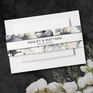 Bandeau De Faire-part Mariage Floral Élégant Moderne Noir Et Blanc