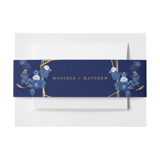 Bandeau De Faire-part Mariage floral géométrique bleu et or (Devant Example)